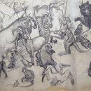 Arthur Brusenbauch, Reineke Fuchs (linke Seite), Kohle und Aquarell/Transparentpapier, Sammlung der Kulturabteilung der Stadt Wien-MUSA