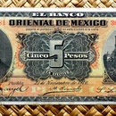 México, 5 pesos 1910, Banco Oriental -Puebla (184x80mm) anverso