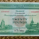 Escocia 20 pounds sterling -Clydesdale and North of Scotland Bank Limited 1960  (198x96mm) anverso