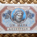 Francia Mines Domaniales de la Sarre 1 marco 1947 (80x54mm) anverso