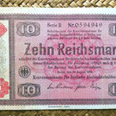 Alemania Tercer Reich 10 marcos 1933 resello guilloche 1934 anverso