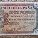 España 5 pesetas 1938 (112x60mm) pk.110 anverso