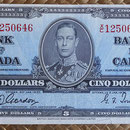 Canada 5 dollars 1937 (153x72mm) pk.60b anverso