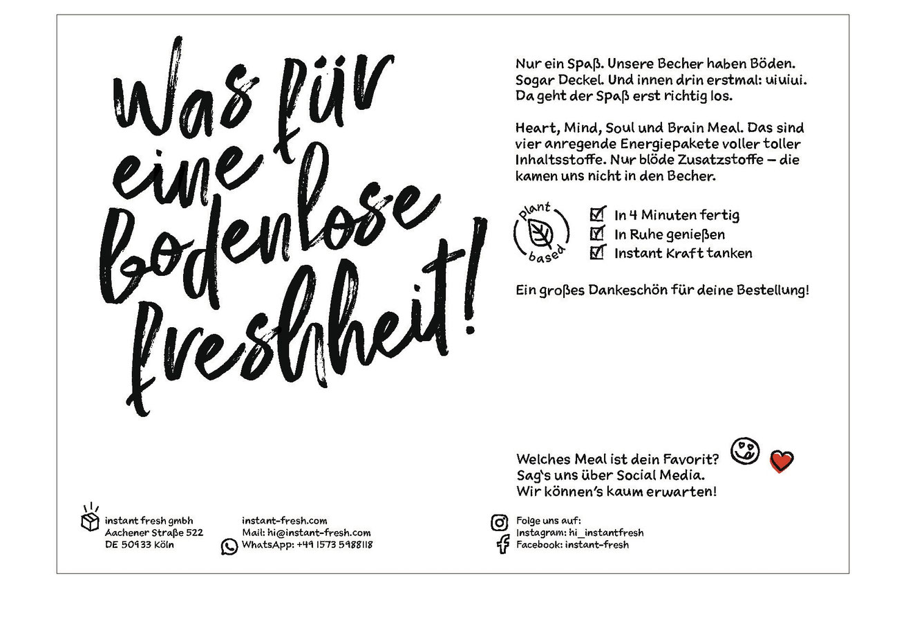 Werbetext und Konzeption – Headline und Copy – für die Bestellungsbeilage eines veganen Food-Start-ups