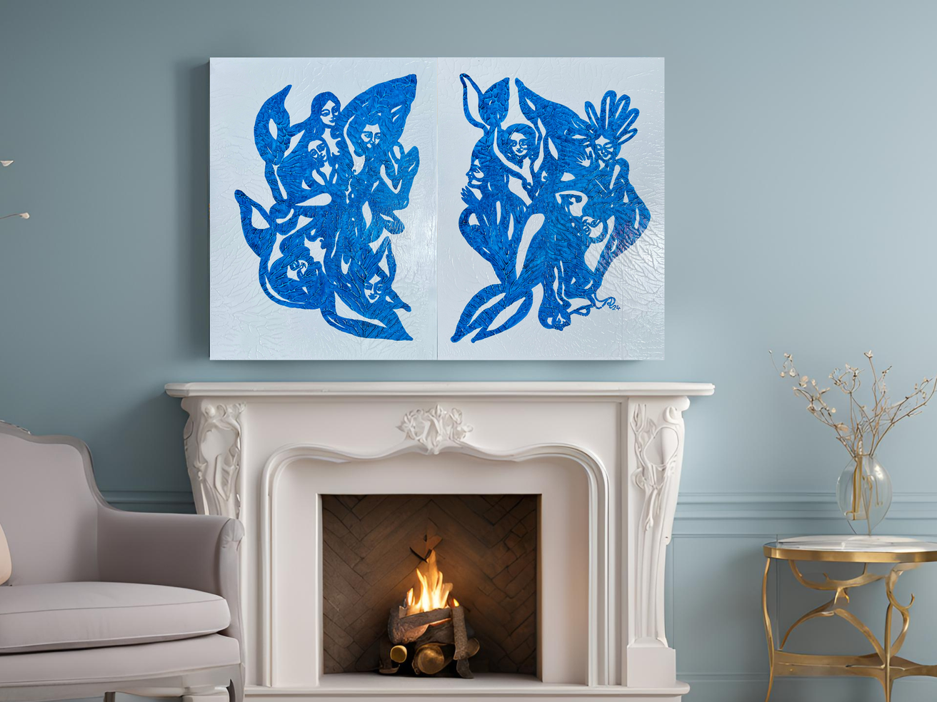 Das einzigartige "Grand Selene Moon" Diptychon: Verleiht Ihrem Raum Energie. 120 x 80 x 4 cm. Preis: 6.000 Euro. Kauf über Kontakt.