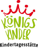 Logo der Kindertagesstätte Königskinder in grün und rot, mit einer stilisierten Krone.
