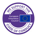 white lable on purble background with titel we support the EIC code of conduct