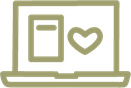 Das Icon zeigt einen Aufgeklappten Laptop mit einem Flyertitel und einem Herz