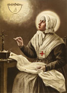 Portraitfoto von Anna Maria Taigi in traditioneller Kleidung mit Heiligenschein.