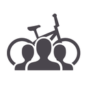 Abbildung eines Fahrrads und einer Personengruppe.