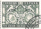 SELLO ESPAÑA - 1.930 - ALFONSO XIII - MOTIVOS - ESCUDOS DE ESPAÑA, BOLIVIA Y PARAGUAY (PRO UNIÓN IBEROAMERICANA) 1 CÉNTIMO - COLOR VERDE - EDIFIL NÚMERO 566 (SELLO *USADO). 0,30€.