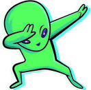Farbige Illustration einer grünen Figur in Dabbing-Pose.