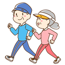 元気に若々しくウォーキングをしている高齢者夫婦