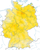 Karte zur Verbreitung des Waldlaubsängers in Deutschland. 