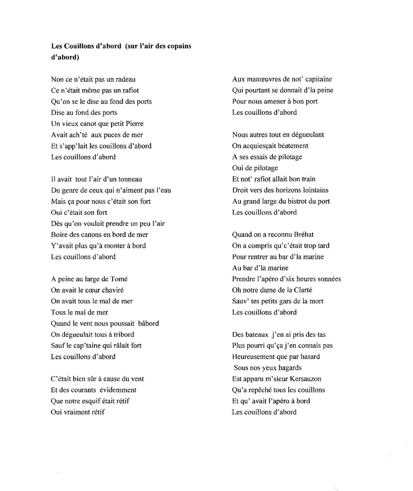 Partitions chants de marins Site de couillonsdetome