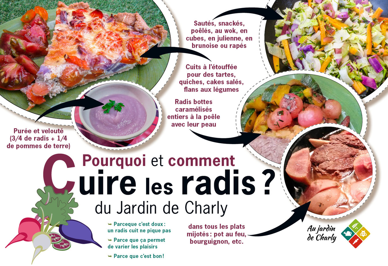 les radis cuits ne piquent pas, pour varier les plaisirs dans tous les plats : mijotés, sautés, à l'étouffée, caramélisés...