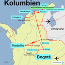 Karte mit meiner Rundreise durch Kolumbien