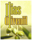 Logo Ilias Olivenöl - im Hintergrund Olivenfrüchte