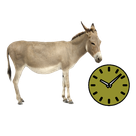 Illustration eines Esels mit Uhr, symbolisiert die Nutzung der Pomodoro-Technik im Coworking-Programm von bricklebrit für Menschen mit ADHS im Bereich Geldmanagement.