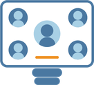 Illustration d'un écran d'ordinateur réunissant des personnes dans le cadre d'une réunion, webinaire, entretien en ligne