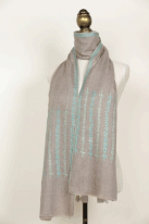 67.ボーダー・ストール パシュミナ、手織り・手刺繍、180×70cm