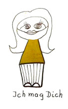 Weibliche Comic-Figur mit langen Haaren, die lächelt und der Unterschrift Ich mag dich