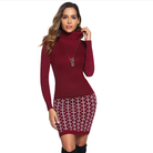 Clickandbay- Abito-Donna-Elegante-Aderente-Elasticizzato -Accollato- Vino Rosso