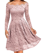 Clickandbay- Vintage-Donna-Vestito-Pizzo-Elegante-Rosa