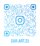 QR code instagram bleu menant vers le compte instagram @sar.art.21 exposant les peintures et réalisations en bois flotté de Sara Kouyoumdjian