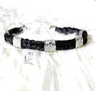 Armband aus Pferdehaar-Modell S12-Flach geflochten im Zopfmuster mit 5 flachen Hülsen-Karabinerverschluss-925er Silber