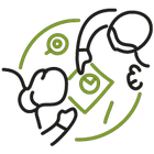 Grafik, Transformational Leadership, two people sit at a table and discuss