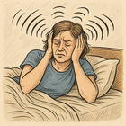 Illustration mit einem Menschen der sich an den Ohren hält wegen Ohrgeräuschen - Tinnitus