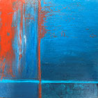 Square abstract painting, blue with red 