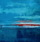 abstract painting of clouds. Blues with red