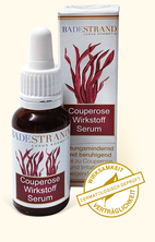 Produktabbildung: „Rotalgen Anti Rötungsserum“ Motiv rote Algen, im Braunglasfläschchen 20 ml, mit Pipettenspender. Mit „Siegel – Wirksamkeit und Verträglichkeit dermatologisch geprüft“.