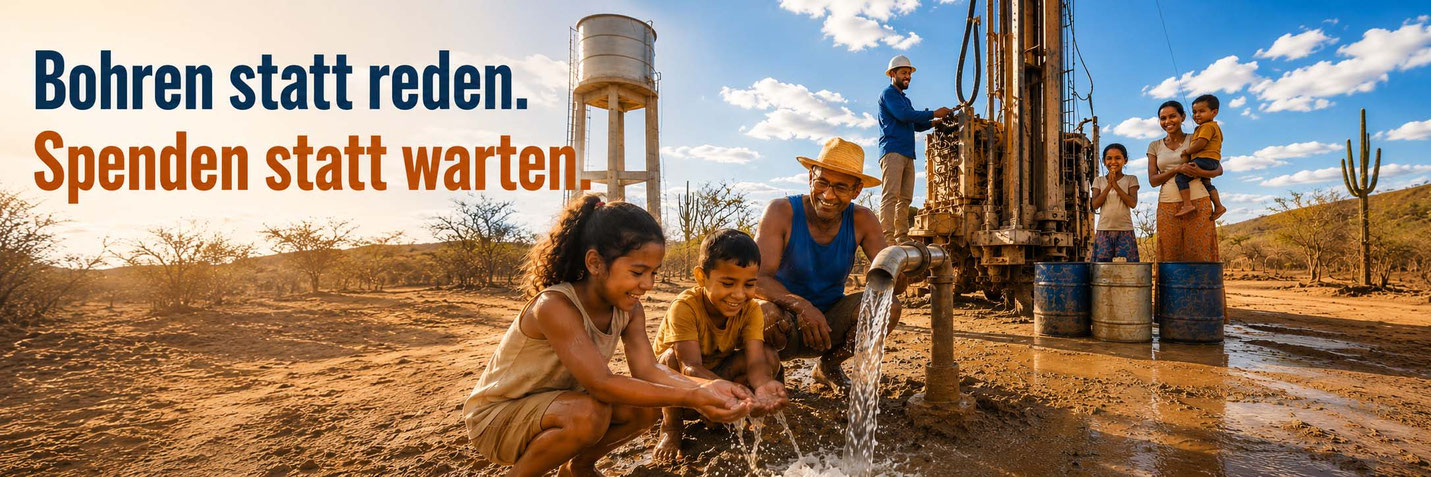 Freiwilligenarbeit in Brasilien - Brunnen Bohren Sprudelndes Wasser - Spenden statt warten.