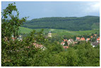 Man sieht hinunter nach Flein. Im Hintergund sind Weinberge, die oben von Wald gesäumt werden.