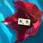 Baumblatt, auf dem die Scrabble-Steine K und B liegen. Symbolisiert das Workshop-Angebot Kollegiale Beratung und die Möglichkeit zu Supervision