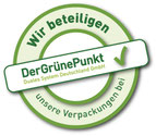 Das Bild zeigt das Logo von DerGrünePunkt. Wir beteiligen unsere Verpackungen bei DerGrünePunkt.