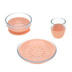 Kindergeschirr Set Glas Becher. Teller, Tasse Orange LÄSSIG