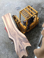 Riesenbaum Blitzbaum Platte mit Blitzschlag. Tigernussbaum Live edge slabs