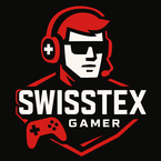 Swisstex Logo 2025 in rot-weiss, mit Headset und Gamepad