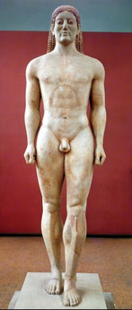 Anavysos Kouros, funerary statue of Kroisos c. 530-520 BC, Athens, National Archeological Museum.