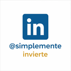 Logo cuadrado de LinkedIn en fondo blanco, con el texto "@simplemente" en azul y "invierte" en dorado.