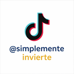 Logo cuadrado de Instagram en fondo blanco, con el texto "@simplemente" en azul y "invierte" en dorado.