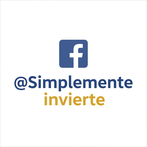 Logo cuadrado de Facebook en fondo blanco, con el texto "@Simplemente" en azul y "invierte" en dorado.