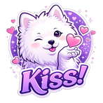 Japanese Spitz, World Japanese Spitz Day, Spitz, white dog, Yuliya Strizhkina, stickers, Japanese Spitz Family sticker pack, dogs kissing, kiss you, white dogs kiss, love, I love you, white dogs in love