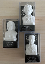 The Bach eraser is on the left, the Beethoven eraser is on the top right and the Mozart eraser is on the bottom right.