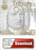 It's a gray/gold collage: At the top is Bach, the portrait in gray, above it is "Quotes" and "Johann Sebastian Bach". At the bottom is a download button.