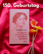 Buch, daneben drei Blumen, oben der Schriftzug 150. Geburtstag. Interner Link zur Veranstaltungsankündigung